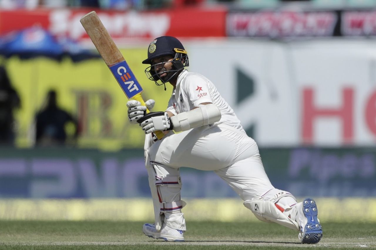 Ajinkya Rahane plays through the leg side, India v Australia, 4th Test, Dharamsala, 2nd day, March 26, 2017