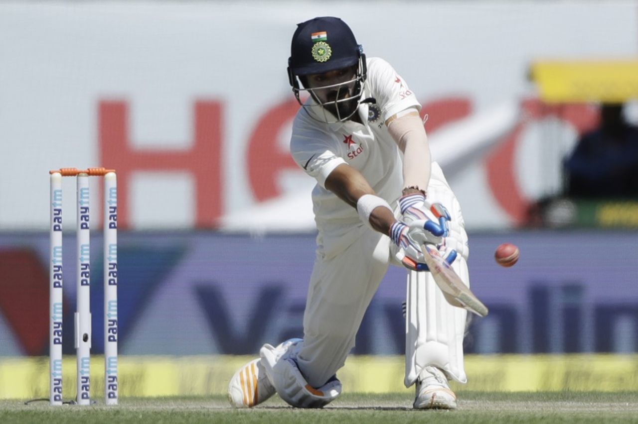 KL Rahul gets down to sweep, India v Australia, 4th Test, Dharamsala, 2nd day, March 26, 2017
