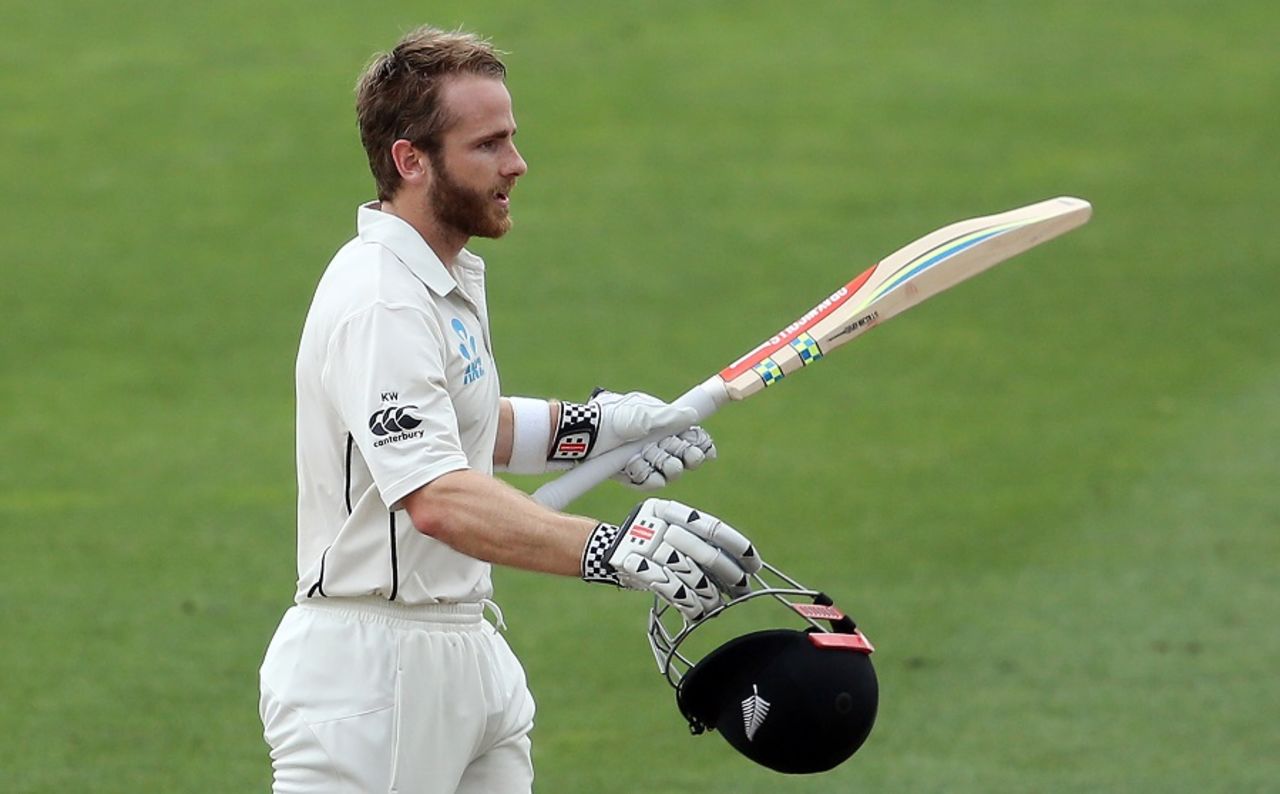 Kane Williamson celebrates his century, New Zealand v South Africa, 3rd Test, Hamilton, 3rd day, March 27, 2017