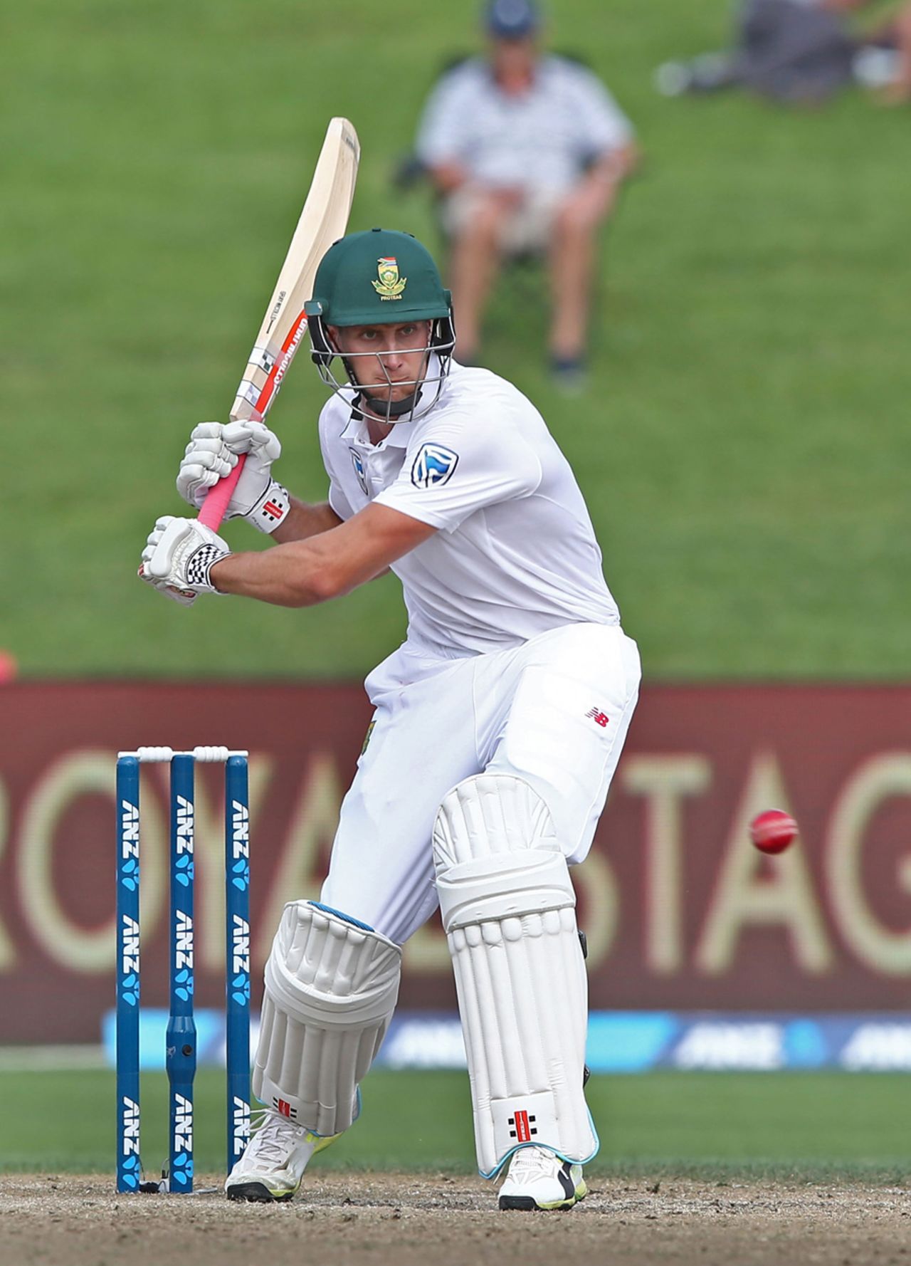 Theunis de Bruyn shapes to hit one on the up, New Zealand v South Africa, 3rd Test, Hamilton, 4th day, March 28, 2017
