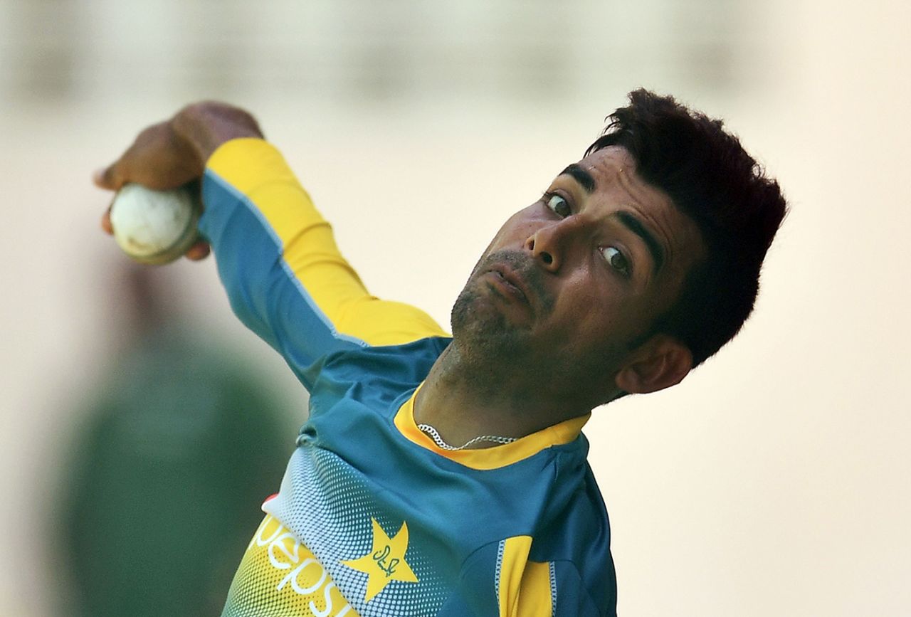Shadab Khan bowls in the nets, Port-of-Spain, March 28, 2017