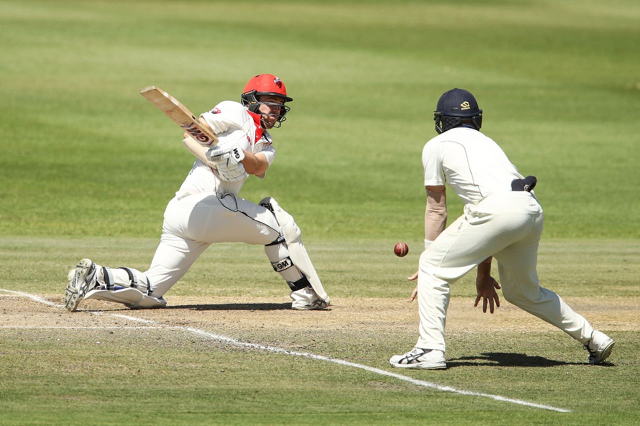 Travis Head plays a sweep, Victoria v South Australia, Sheffield Shield final, Alice Springs, 5th day, March 30, 2017