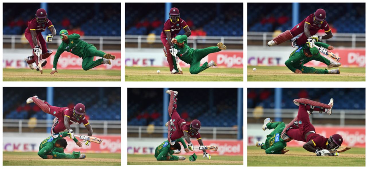 Ahmed Shehzad suffered a nasty collision with Chadwick Walton, West Indies v Pakistan, 2nd T20I, Port of Spain, March 30, 2017