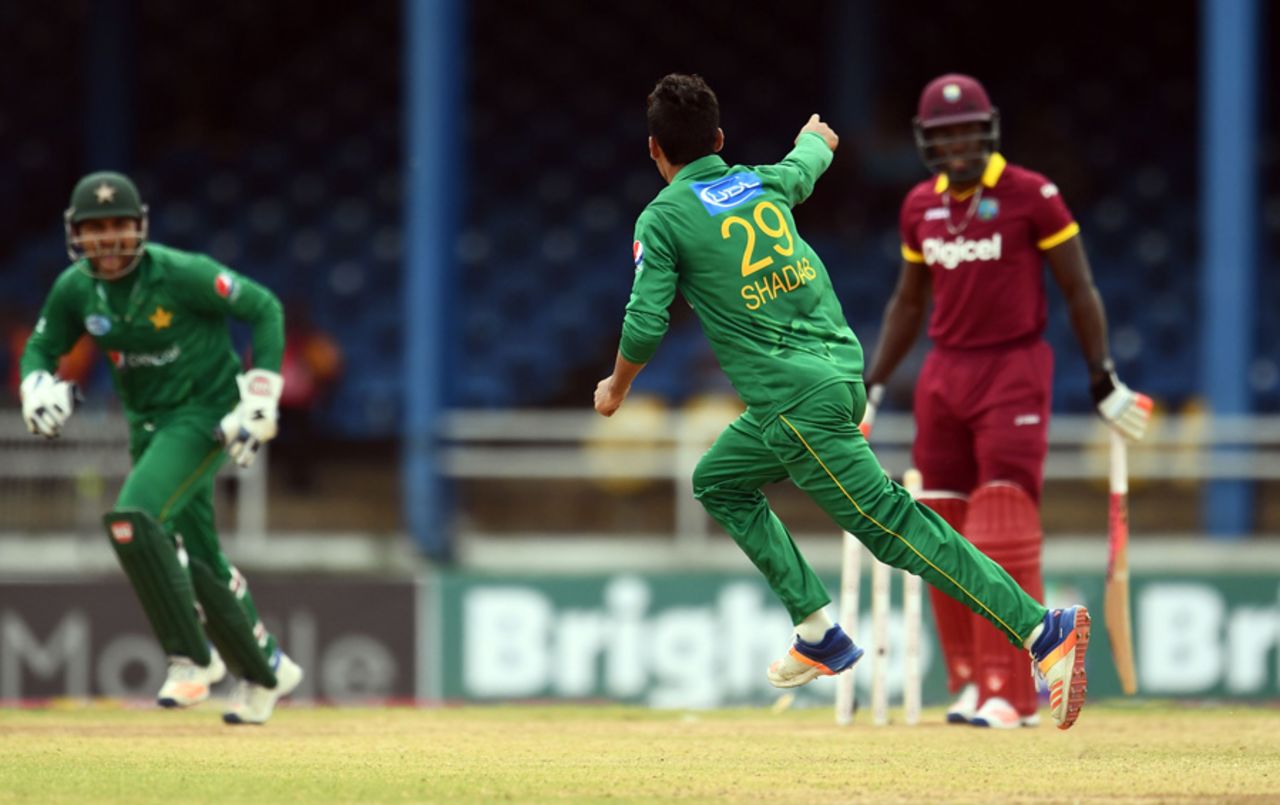 Shadab Khan bowled Rovman Powell for a duck, West Indies v Pakistan, 2nd T20I, Port of Spain, March 30, 2017