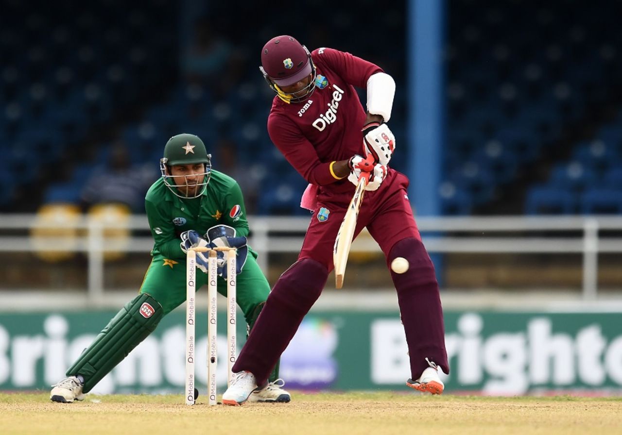 Marlon Samuels whips the ball to the leg side, West Indies v Pakistan, 2nd T20, Port of Spain, March 30, 2017