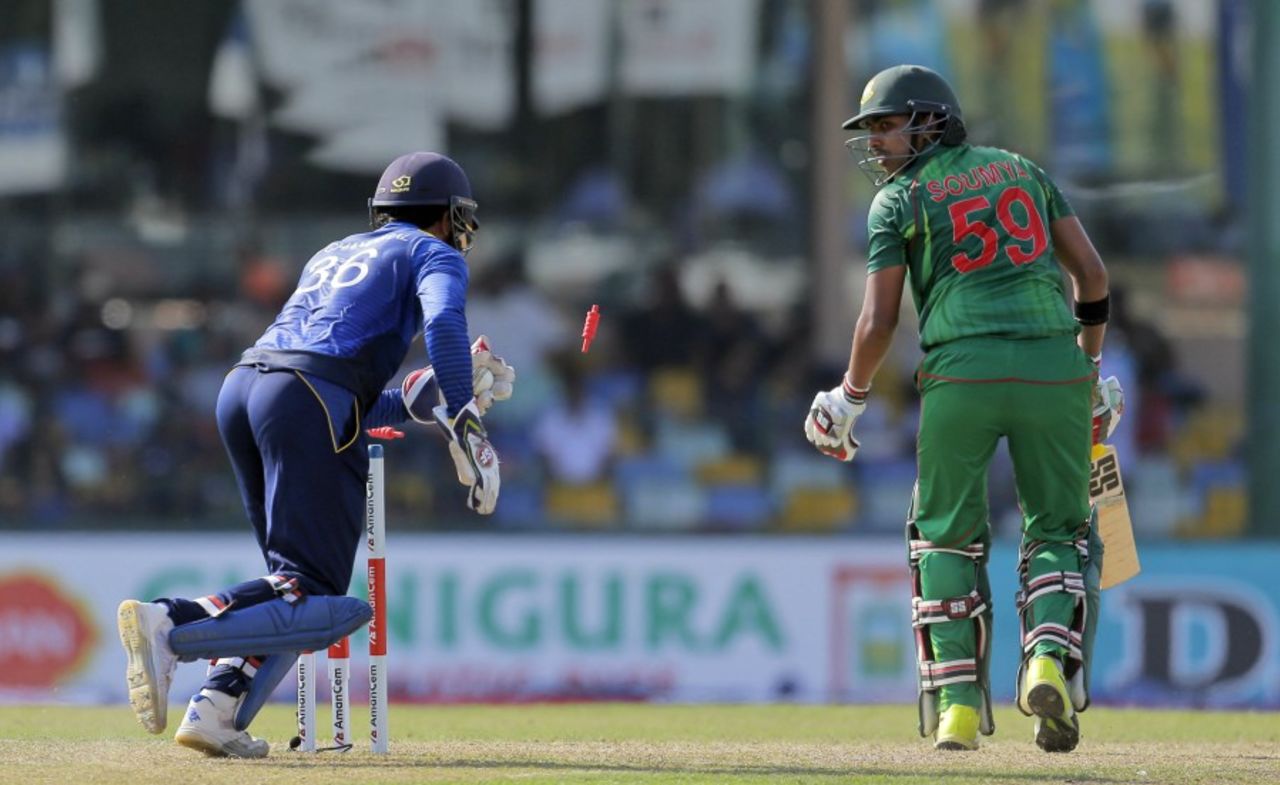 Soumya Sarkar was comprehensively stumped, Sri Lanka v Bangladesh, 3rd ODI, Colombo, April 1, 2017