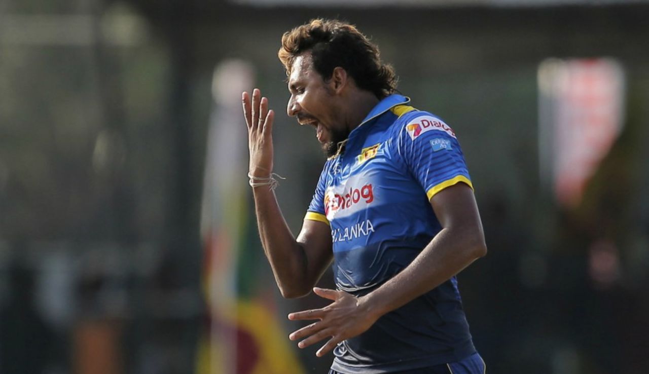 Scream at the hand: Suranga Lakmal celebrates a wicket, Sri Lanka v Bangladesh, 3rd ODI, Colombo, April 1, 2017