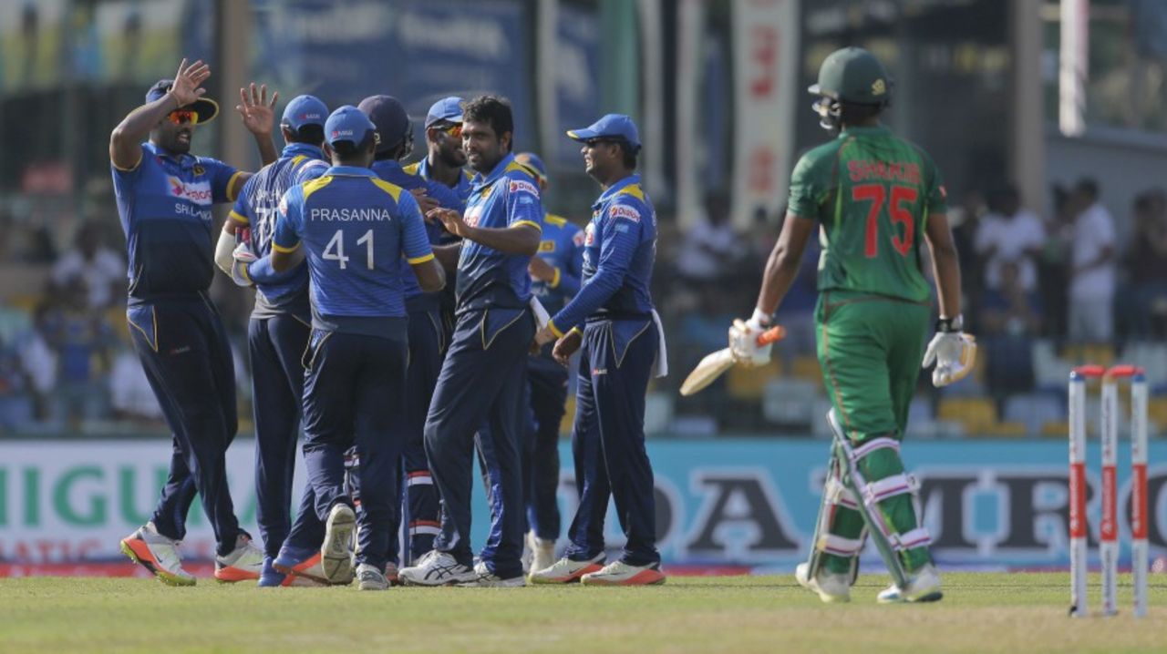 Dilruwan Perera had Shakib Al Hasan caught at cover, Sri Lanka v Bangladesh, 3rd ODI, Colombo, April 1, 2017