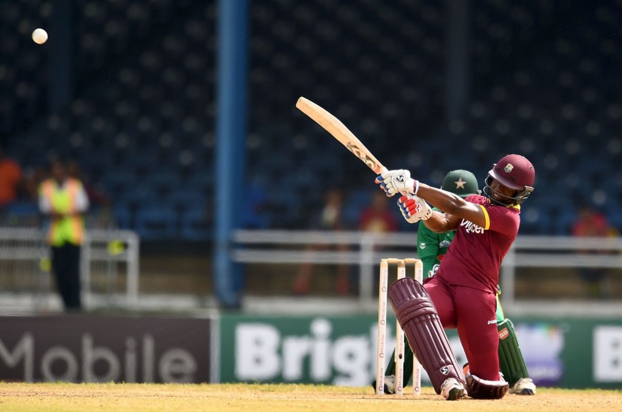 Evin Lewis belted nine sixes in an innings of 91 off 51 balls, West Indies v Pakistan, 3rd T20I, Port of Spain, April 1, 2017