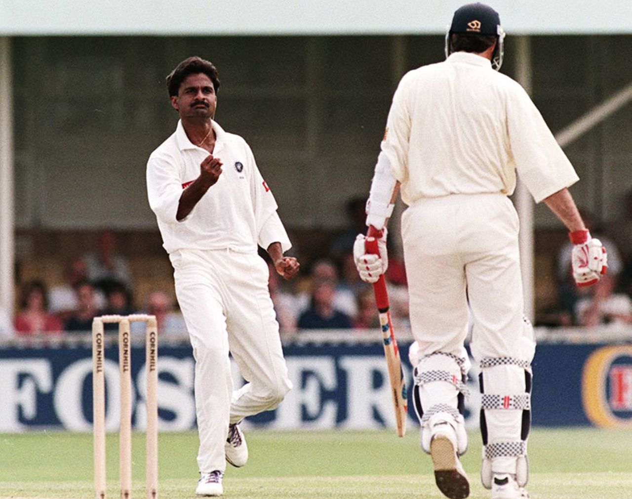 Javagal Srinath dismisses Ronnie Irani, England v India, 1st Test, Edgbaston, 2nd day, June 7, 1996