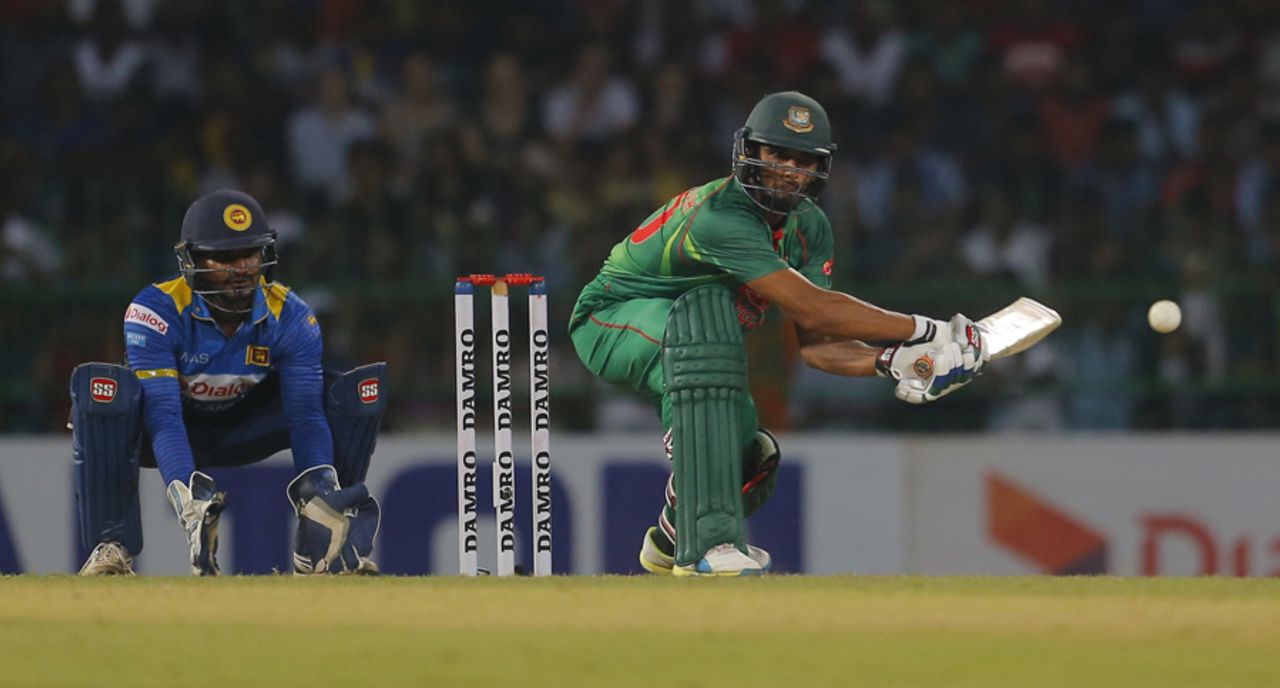 Mahmudullah lunges forward to reverse-sweep the ball, Sri Lanka v Bangladesh, 1st T20I, Colombo, April 4, 2017