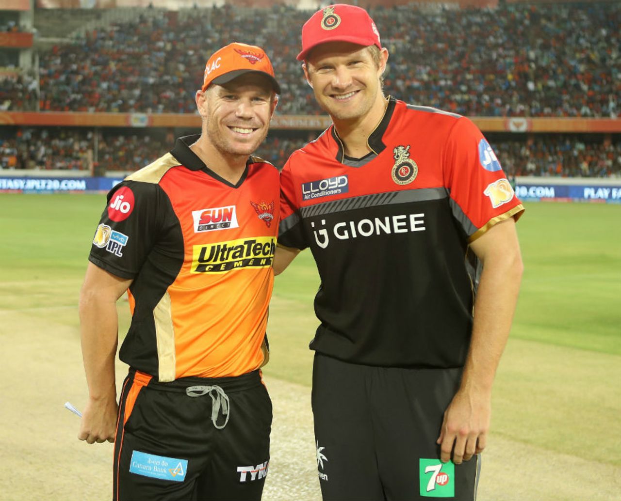 David Warner and Shane Watson all smiles before the toss, Sunrisers Hyderabad v Royal Challengers Bangalore, IPL, Hyderabad, April 5, 2017