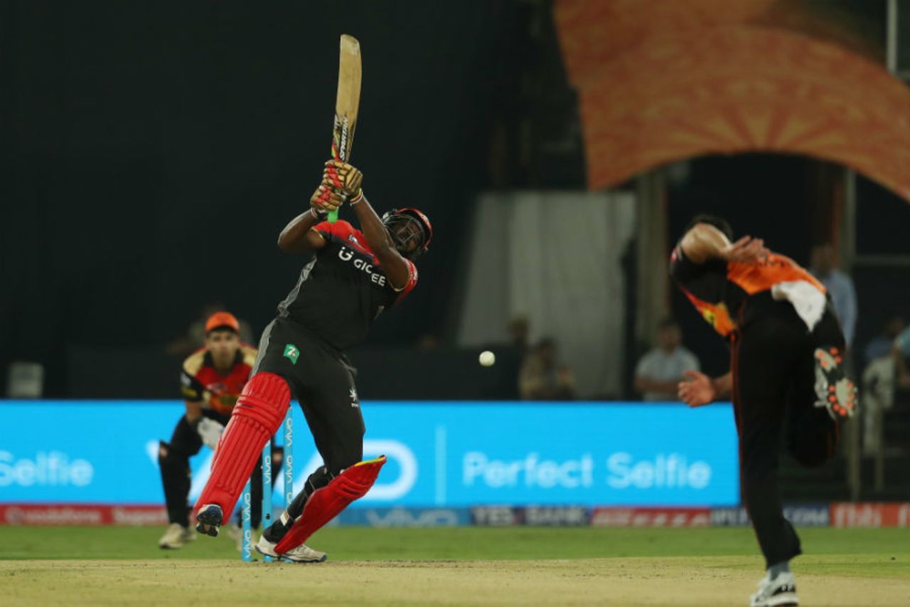 Chris Gayle struggled initially but recovered to muscle three sixes, Sunrisers Hyderabad v Royal Challengers Bangalore, IPL, Hyderabad, April 5, 2017