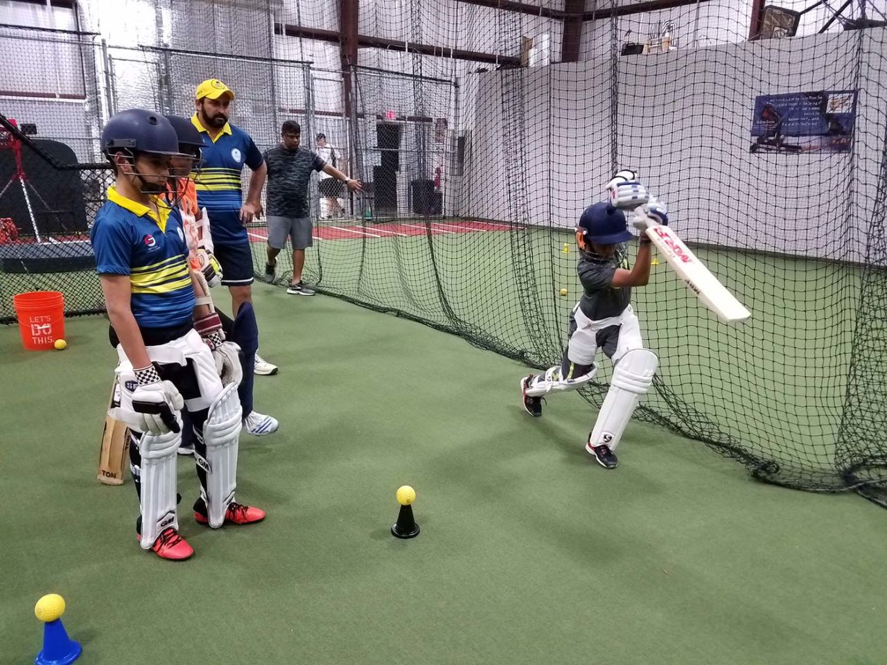 Children in the 10-14 age group get batting training at  Master Strokes Cricket Americas, a youth training academy based, Houston, Texas, 2017