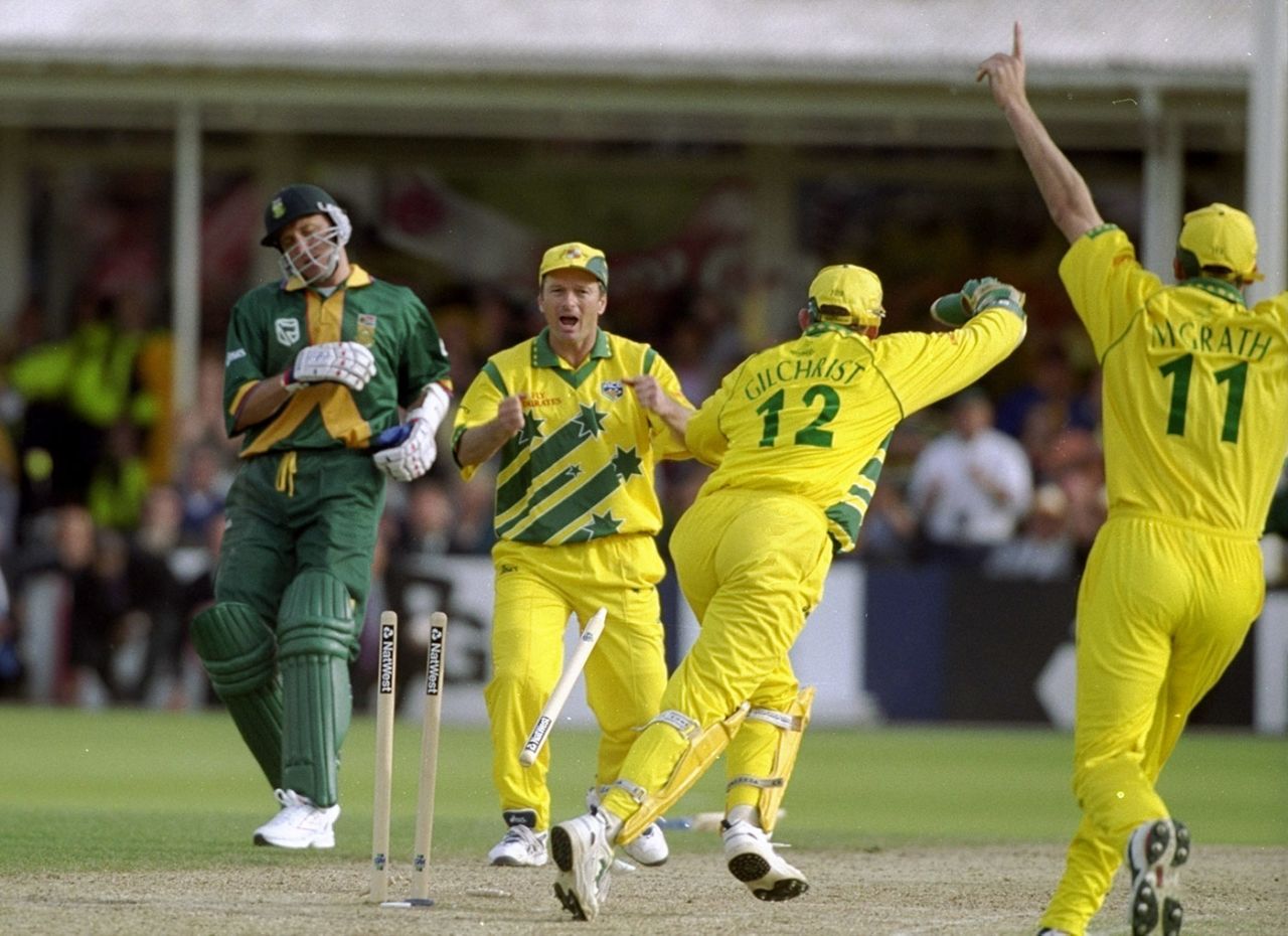 Allan Donald is run out and the game is tied, Australia v South Africa, second semi-final, World Cup, Birmingham, June 17, 1999