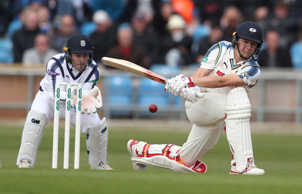 Gary Ballance sweeps during his century, Yorkshire v Hampshire, Specsavers County Championship, 1st day, Headingley, April 7, 2017