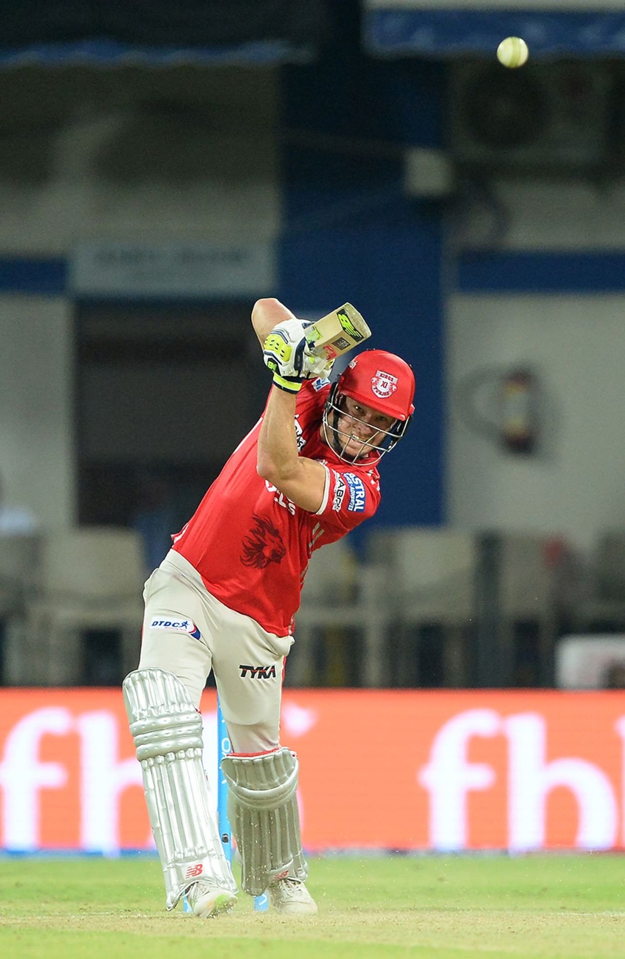 David Miller punches one down the ground, Kings XI Punjab v Rising Pune Supergiant, IPL 2017, Indore, April 8, 2017