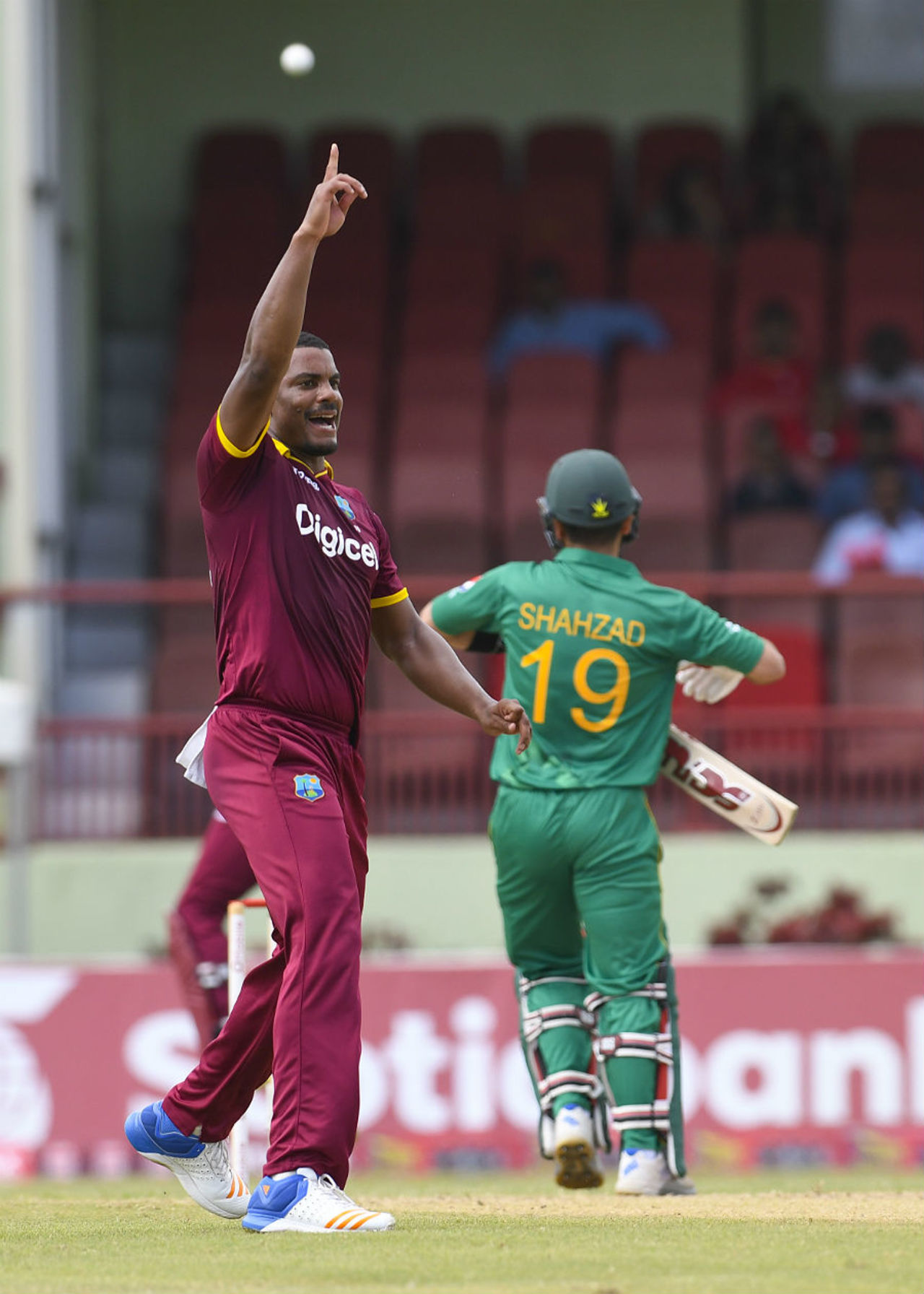 Shannon Gabriel had Ahmed Shehzad caught behind, West Indies v Pakistan, 2nd ODI, Providence, April 9, 2017