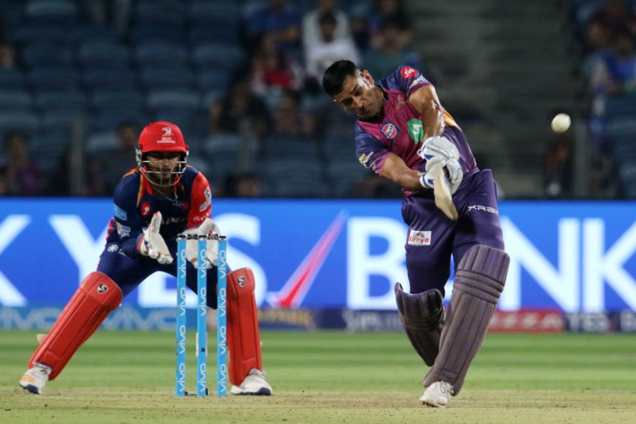 MS Dhoni launches one into the stands, Rising Pune Supergiant v Delhi Daredevils, IPL 2017, Pune, April 11, 2017