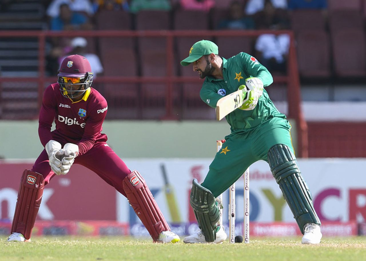 Shoaib Malik works the ball through the off side, West Indies v Pakistan, 3rd ODI, Providence, April 11, 2017
