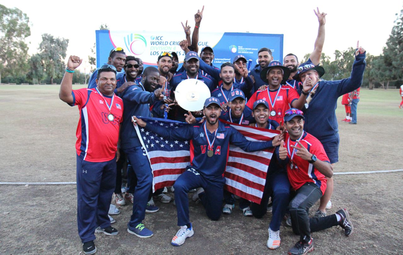 USA celebrates after winning the WCL Division Four title, USA v Oman, ICC World Cricket League Division Four Final, Los Angeles, November 5, 2016