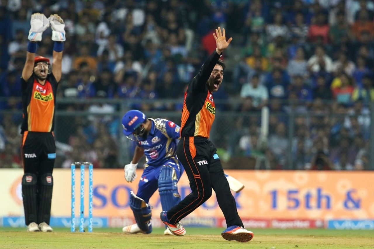 Rashid Khan's googly trapped Rohit Sharma lbw, Mumbai Indians v Sunrisers Hyderabad, IPL 2017, Mumbai, April 12, 2017