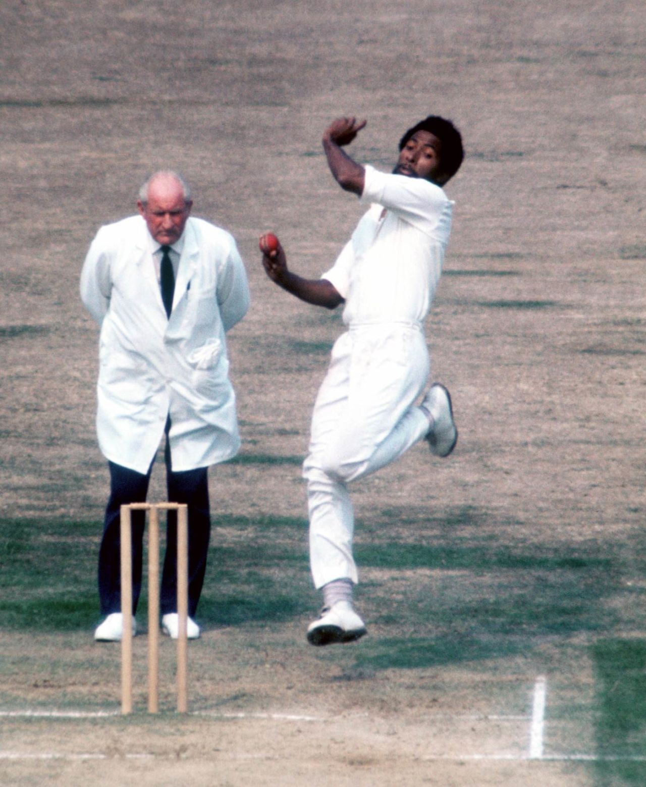 Andy Roberts bowls, England v West Indies, fifth Test, day two, The Oval, August 13, 1976