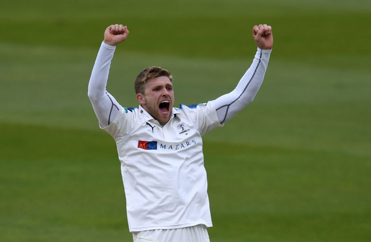 David Willey was on a hat-trick early in Warwickshire's second innings, Warwickshire v Yorkshire, County Championship, Division One, Edgbaston, 3rd day, April 16, 2017