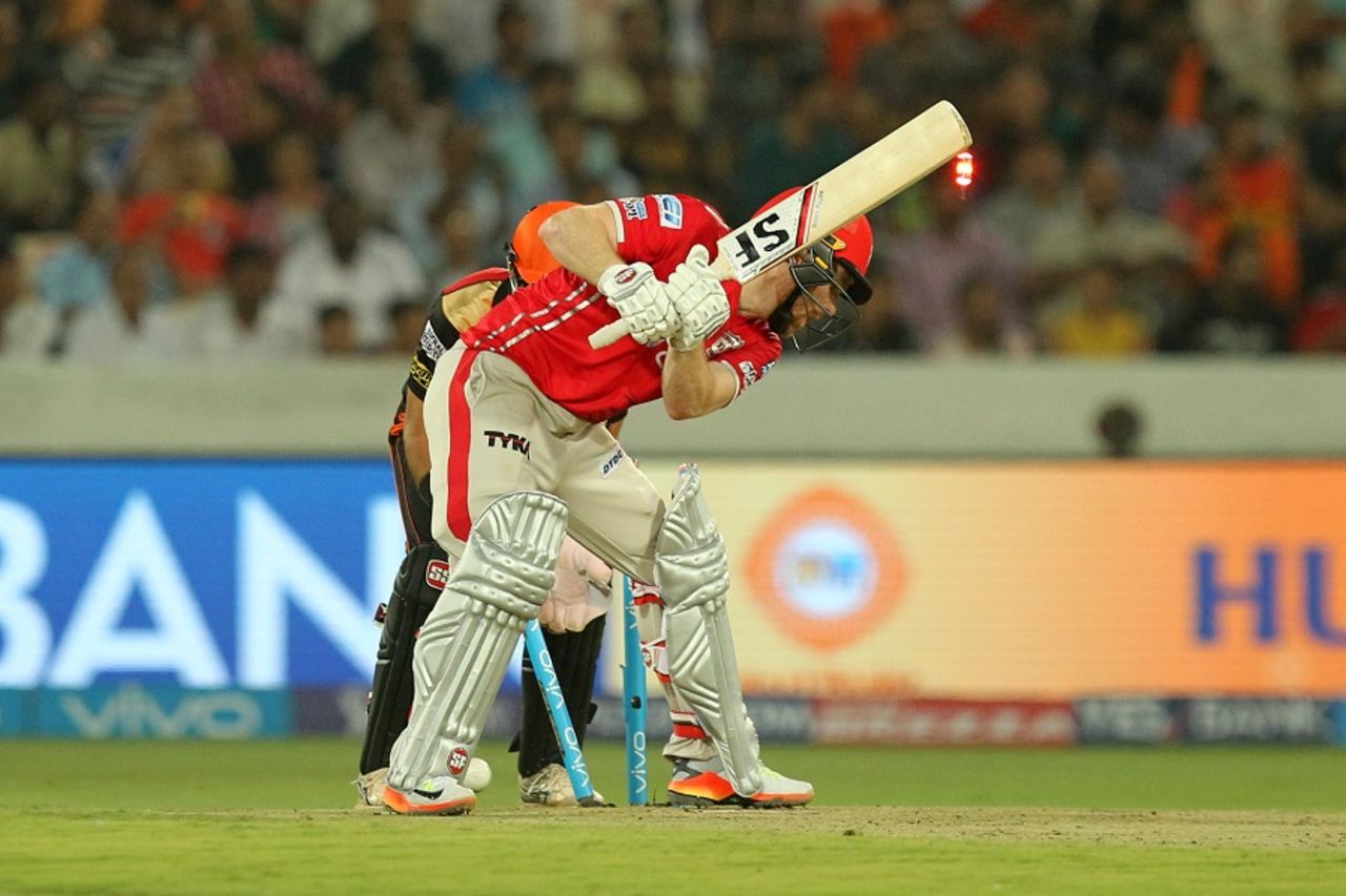Eoin Morgan was cleaned up by Mohammad Nabi, Sunrisers Hyderabad v Kings XI Punjab, IPL 2017, Hyderabad, April 17, 2017