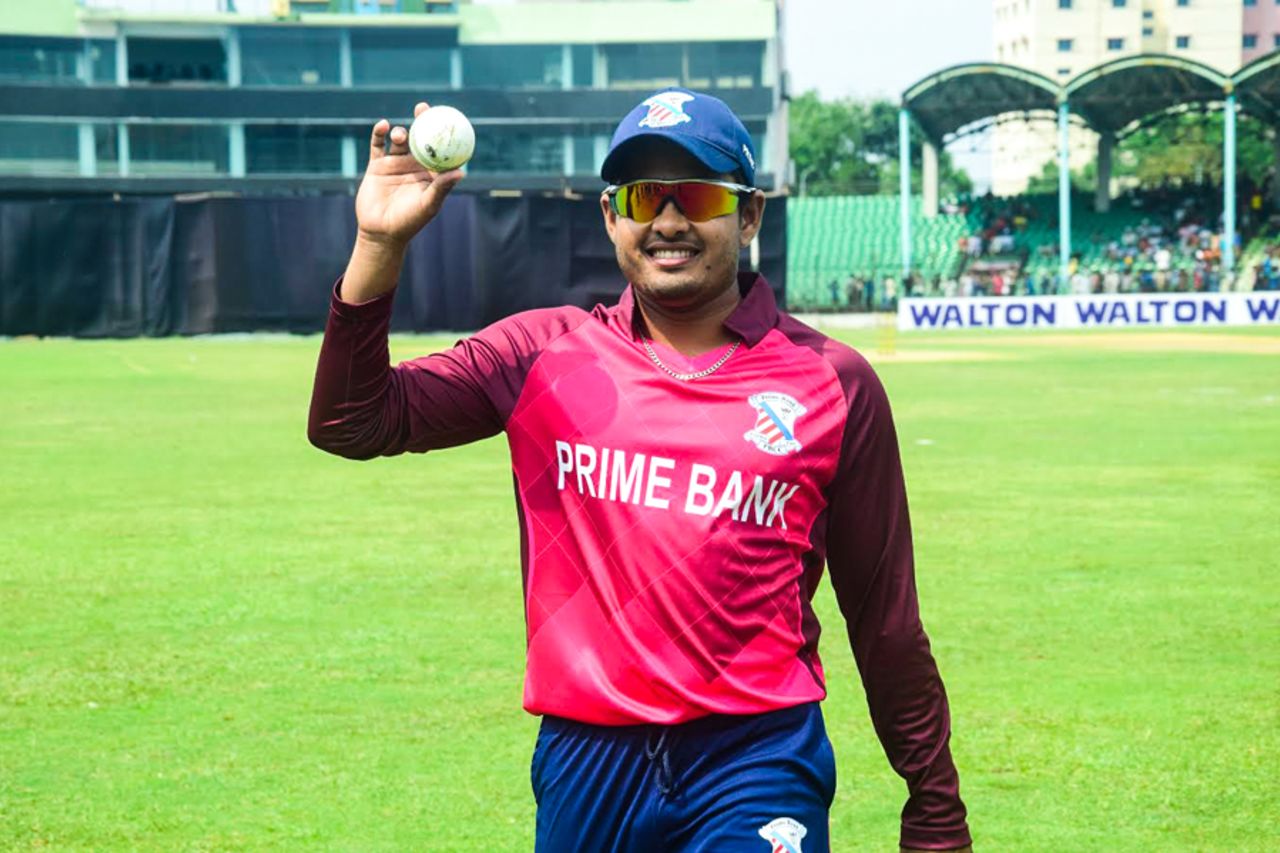 Al-Amin walks off the field after claiming a five-wicket haul, Prime Bank Cricket Club v Khelaghar Samaj Kallyan Samity, Dhaka Premier League 2017, Savar, April 18, 2017