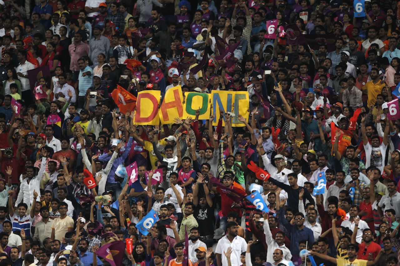 The crowd went wild after MS Dhoni hit the winning runs off the final ball, Rising Pune Supergiant v Sunrisers Hyderabad, IPL 2017, Pune, April 22, 2017