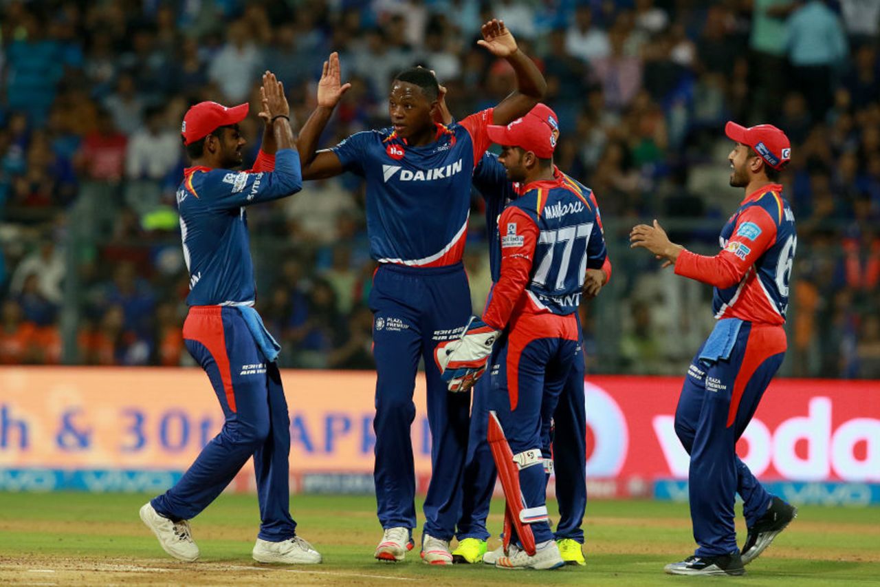 Four balls after getting hit for a six, Kagiso Rabada sent back Parthiv Patel with a toe-crusher on IPL debut, Mumbai Indians v Delhi Daredevils, IPL, Mumbai, April 22, 2017