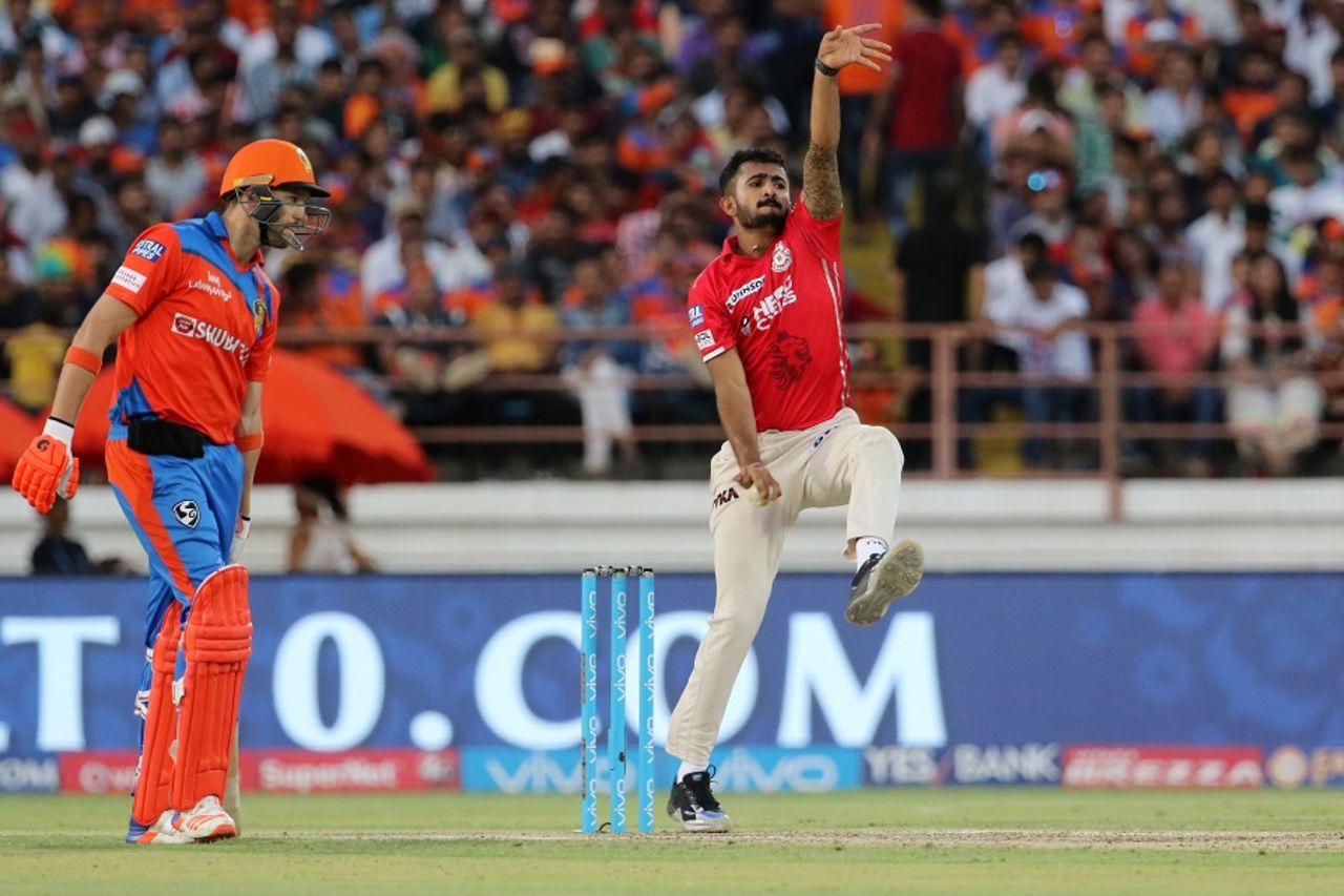 KC Cariappa took two consecutive wickets to derail Gujarat Lions' chase in the middle overs, Gujarat Lions v Kings XI Punjab, IPL 2017, Rajkot, April 23, 2017