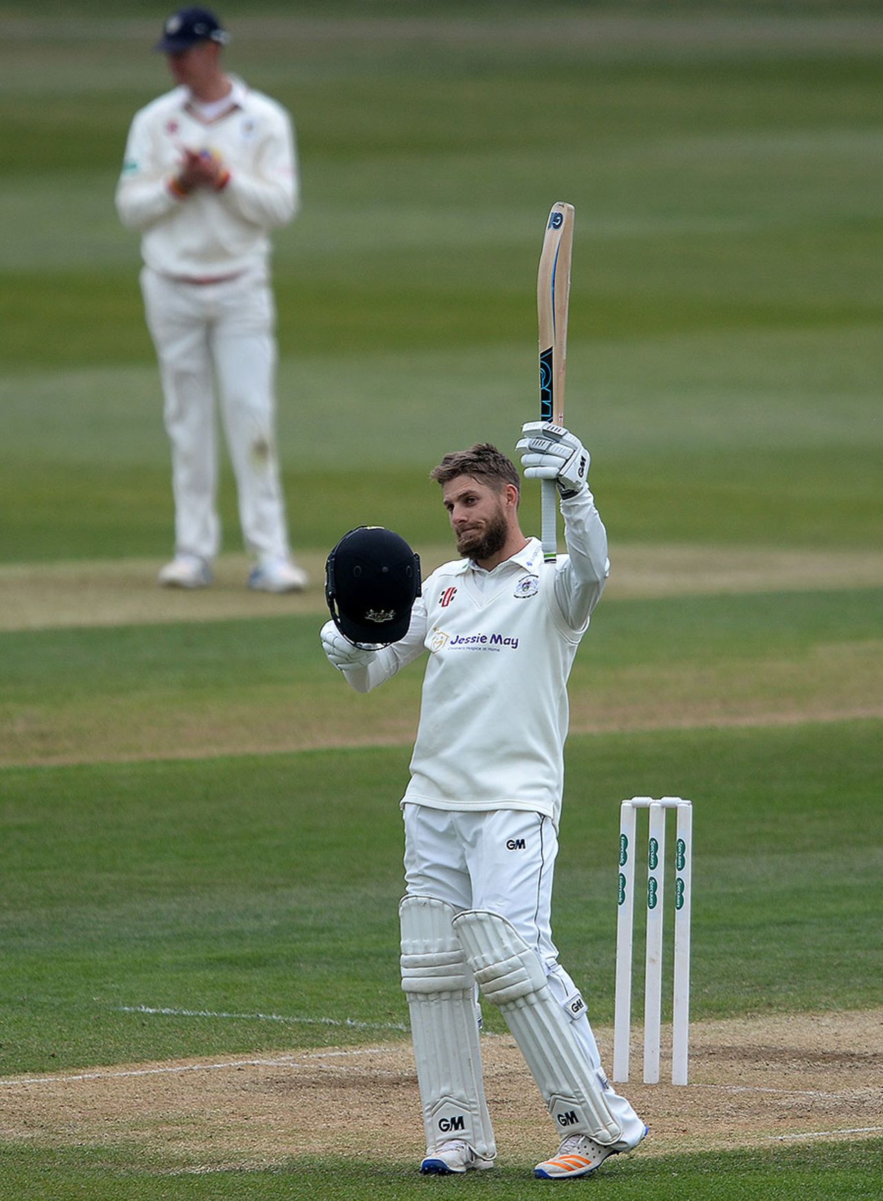 Chris Dent brings up his hundred against Durham, Gloucestershire v Durham, County Championship, Division Two, Bristol, 4th day, April 24, 2017
