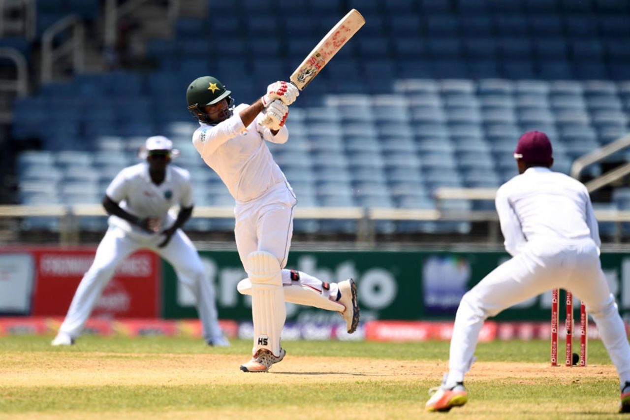 Sarfraz Ahmed dances down to swing the ball away to leg, West Indies v Pakistan, 1st Test, Jamaica, 4th day, April 24, 2017