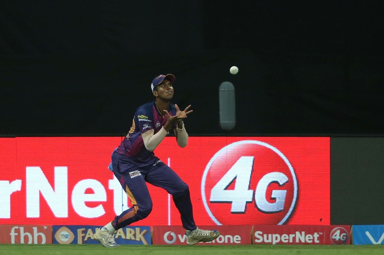 Washington Sundar is a picture of concentration as he takes a catch, Mumbai Indians v Rising Pune Supergiant, IPL 2017, Mumbai, April 24, 2017