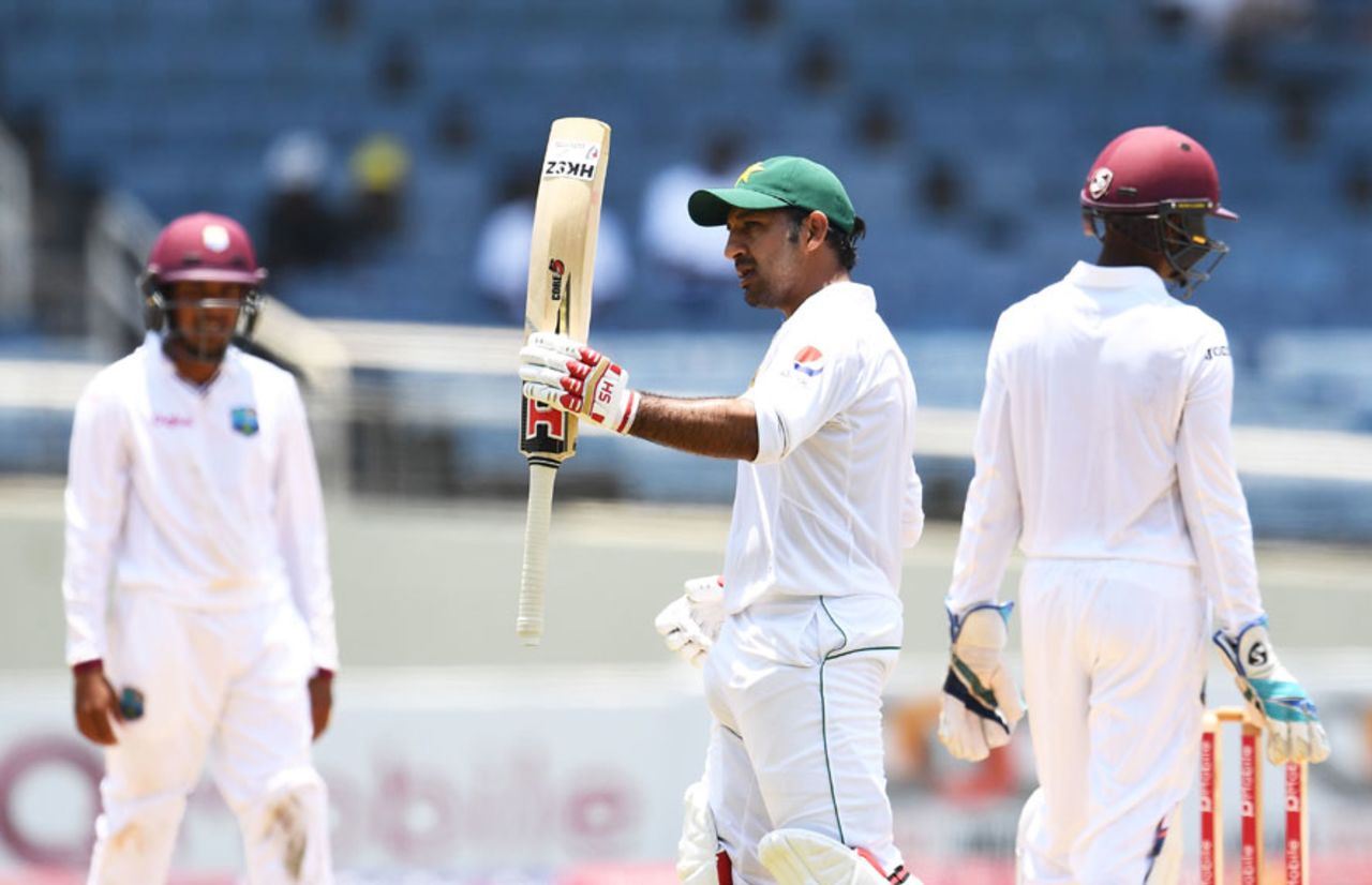 Sarfraz Ahmed raised his half-century during the morning session, West Indies v Pakistan, 1st Test, Jamaica, 4th day, April 24, 2017
