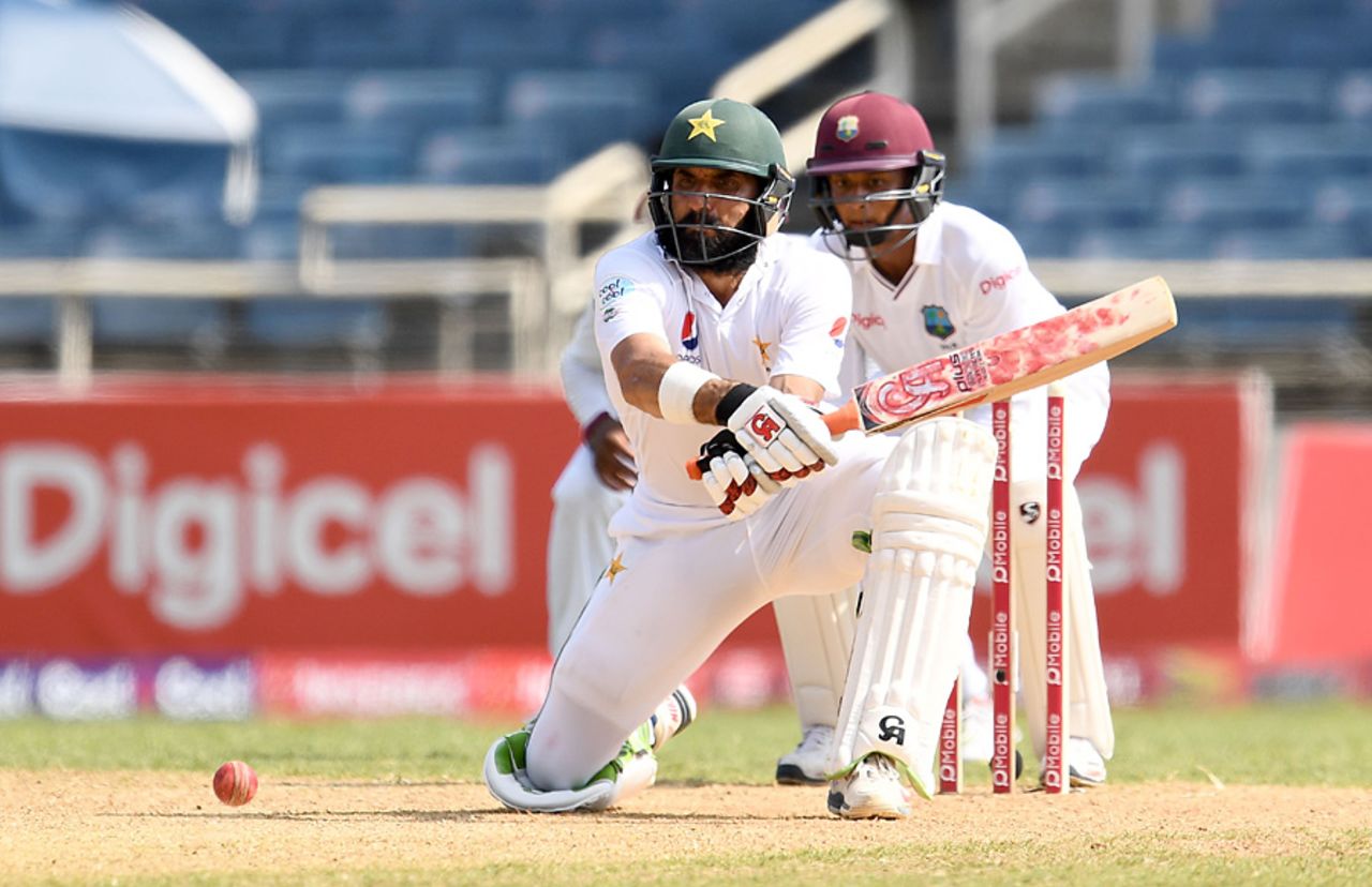 Misbah-ul-Haq brings out the reverse sweep, West Indies v Pakistan, 1st Test, Jamaica, 4th day, April 24, 2017