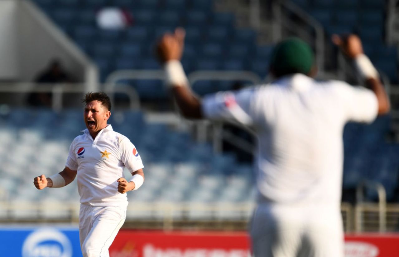 Yasir Shah claimed four wickets during the evening session, West Indies v Pakistan, 1st Test, Jamaica, 4th day, April 24, 2017