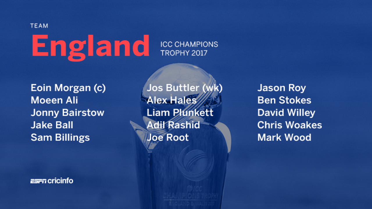 England squad for the Champions Trophy, April 25, 2017
