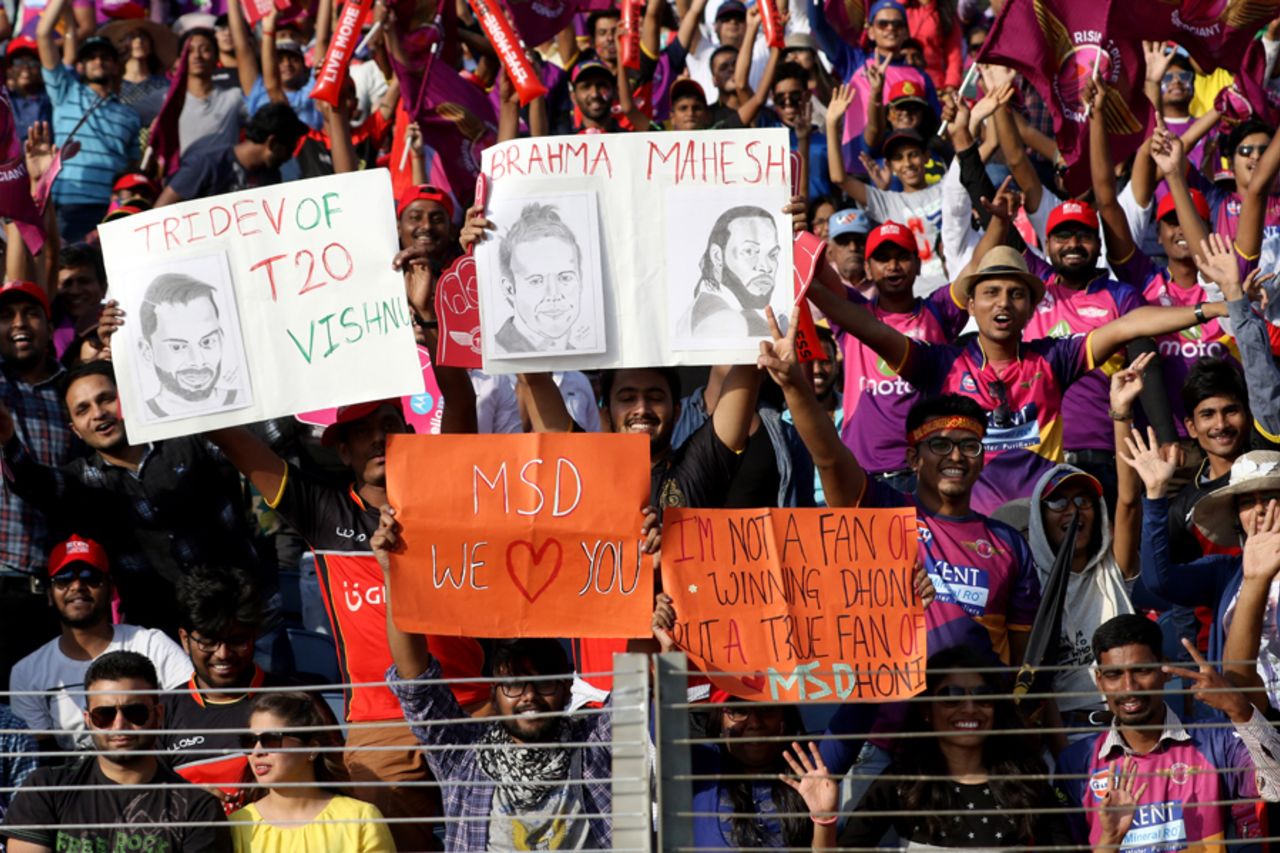 Immortals of IPL: Fans hold placards carrying messages for their favourite cricketers, Rising Pune Supergiant v Royal Challengers Bangalore, IPL 2017, Pune, April 29, 2017
