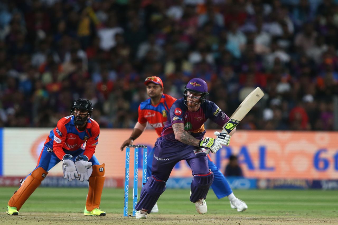 Ben Stokes takes off for a run after flicking into the leg side, Rising Pune Supergiant v Gujarat Lions, IPL 2017, Pune, May 1, 2017