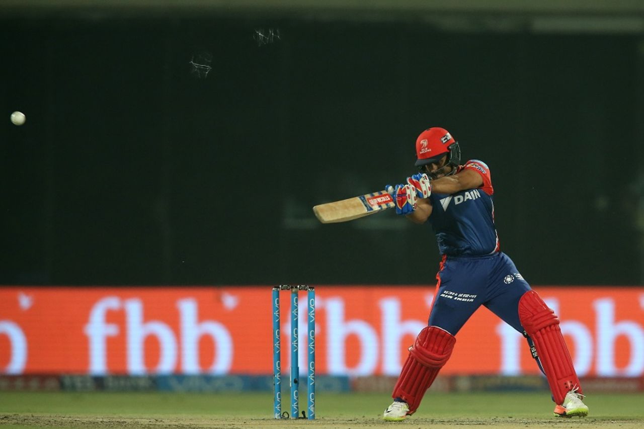 Karun Nair punishes a short and wide delivery to the boundary, Delhi Daredevils v Sunrisers Hyderabad, IPL 2017, Delhi, May 2, 2017