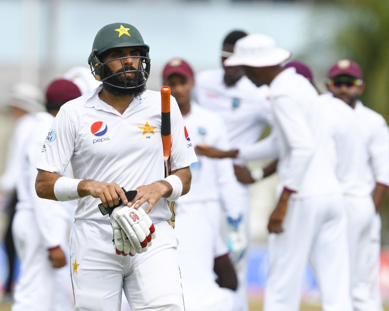 Misbah-ul-Haq was bounced out for 99, West Indies v Pakistan, 2nd Test, Bridgetown, 3rd day, May 2, 2017