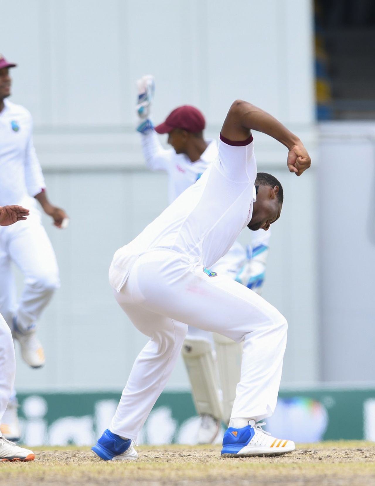 Shannon Gabriel is pumped up after completing a five-for, West Indies v Pakistan, 2nd Test, Bridgetown, 5th day, May 4, 2017
