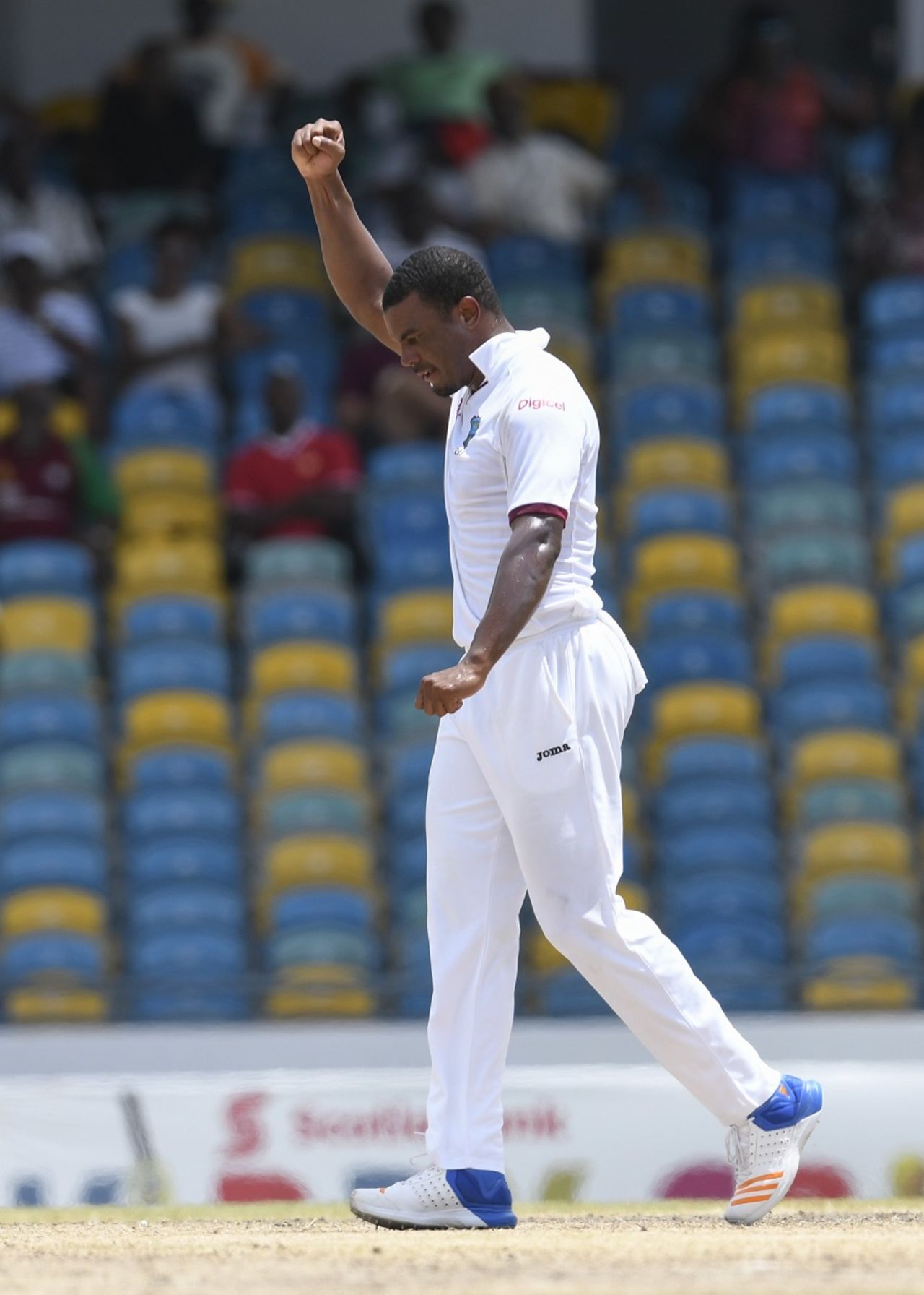Shannon Gabriel celebrates after taking a wicket, West Indies v Pakistan, 2nd Test, Bridgetown, 5th day, May 4, 2017