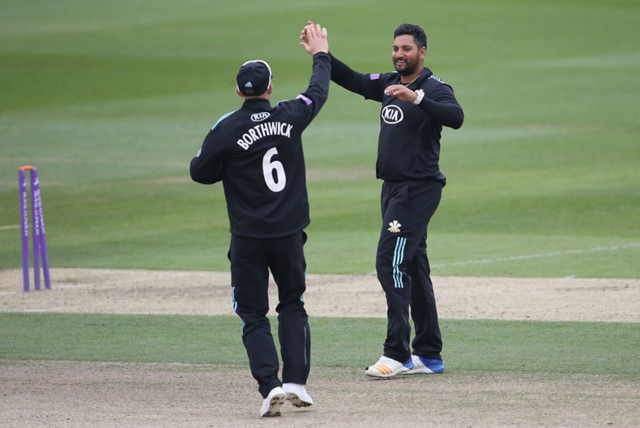 Ravi Rampaul disturbed Luke Wright's stumps, Sussex v Surrey, Royal London Cup, South Group, Hove, May 7, 2017