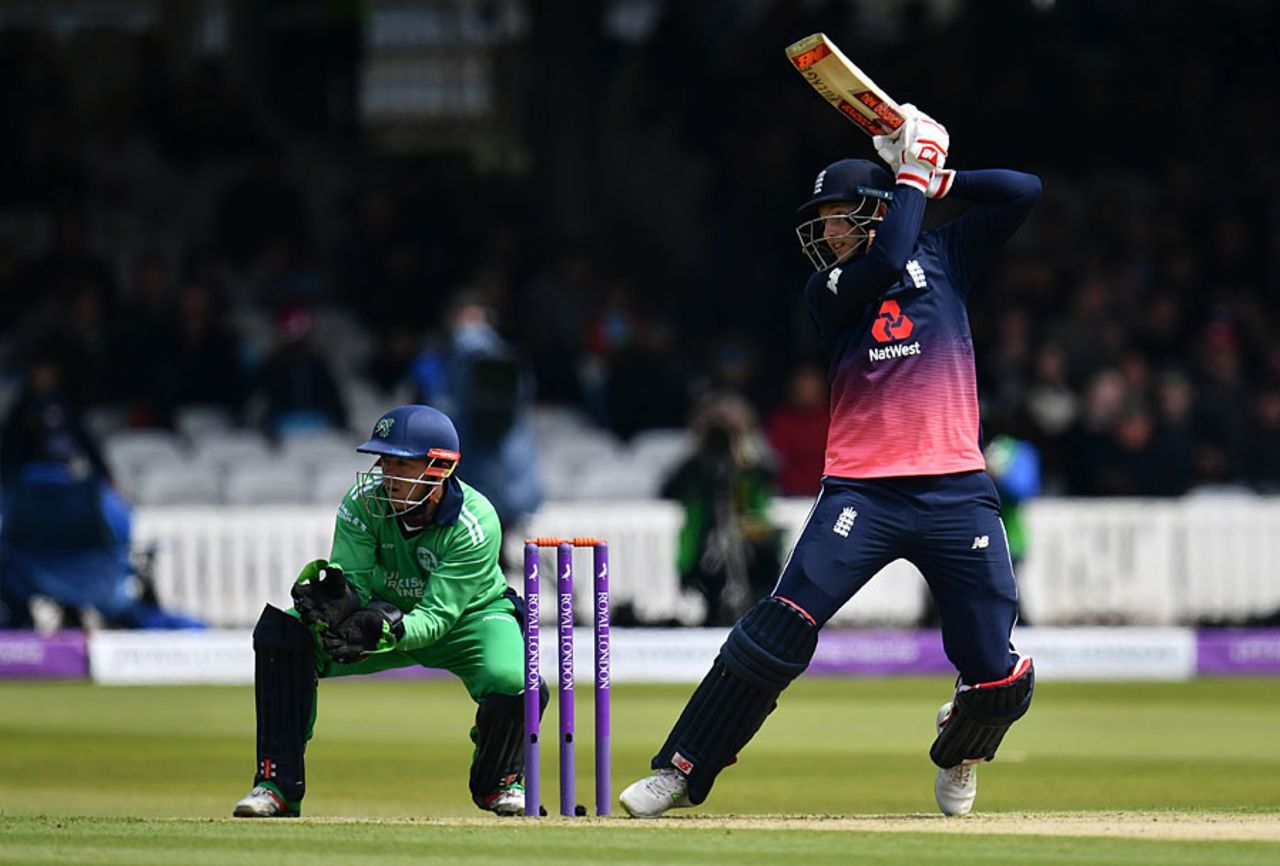 Joe Root drives through the off side during his half-century, England v Ireland, 2nd ODI, Lord's, May 7, 2017