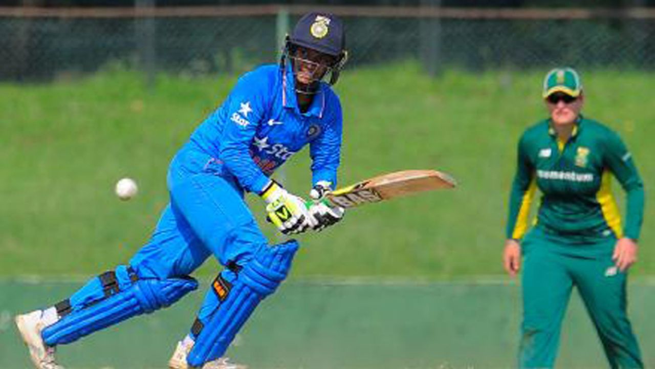 Deepti Sharma looks on after guiding the ball towards square leg, India Women v South Africa Women, ICC Women's World Cup Qualifier, Colombo, February 21, 2017
