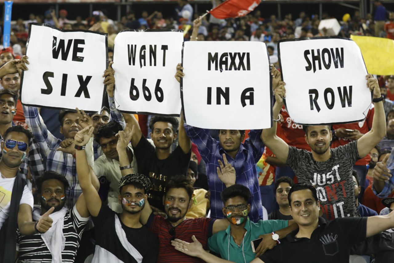 Big message for the Big Show: fans wait in expectancy for some big shots from Glenn Maxwell, Kings XI Punjab v Kolkata Knight Riders, IPL 2017, Mohali, May 9, 2017